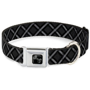 Dog Bone Black/Silver Seatbelt Buckle Collar - Buffalo Plaid X Charcoal/Black/Gray