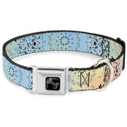 Dog Bone Black/Silver Seatbelt Buckle Collar - Bandana Paisley Ombre Pastel/Black