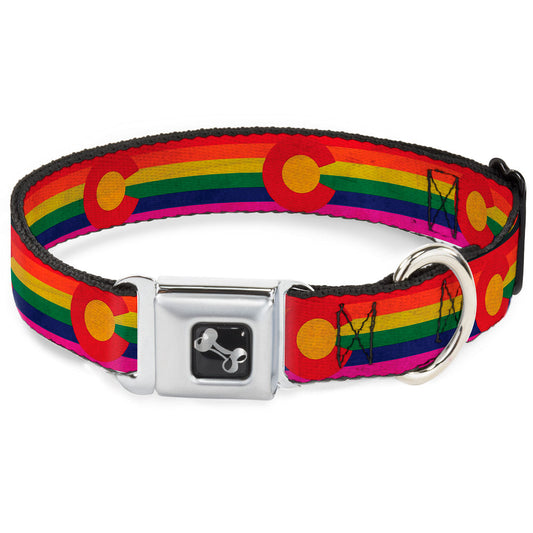 Dog Bone Seatbelt Buckle Collar - Colorado Flags2 Pride Vintage