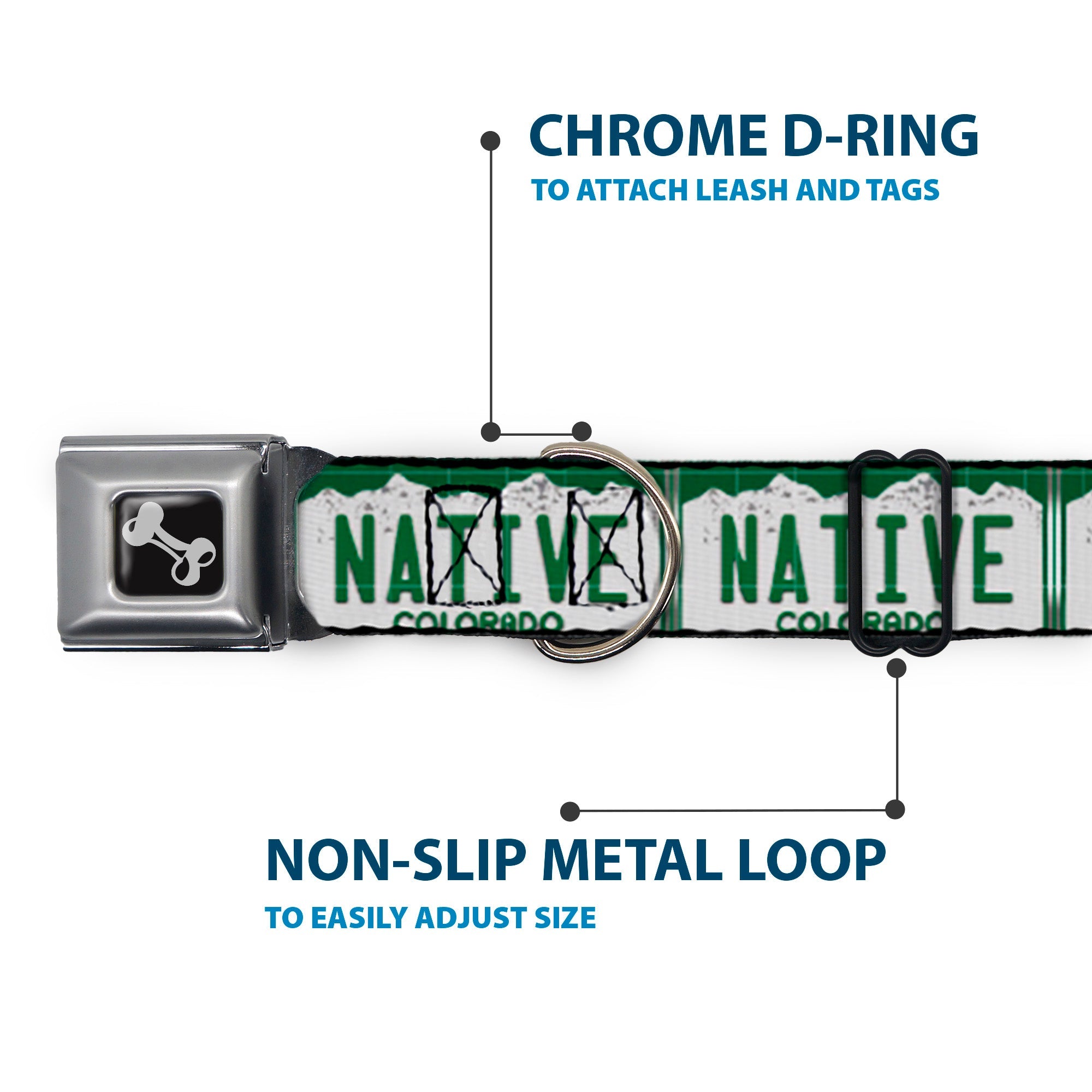 Dog Bone Seatbelt Buckle Collar - Colorado License Plate NATIVE