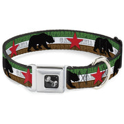 Dog Bone Seatbelt Buckle Collar - Cali Bear Silhouette & Star/CALIFORNIA REPUBLIC Green/White/Brown/Black/Red
