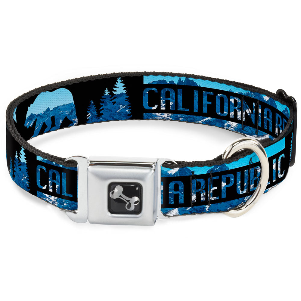 Dog Bone Seatbelt Buckle Collar - CALIFORNIA REPUBLIC/Bear/Stars Silhouette Black/Scenic Mountains