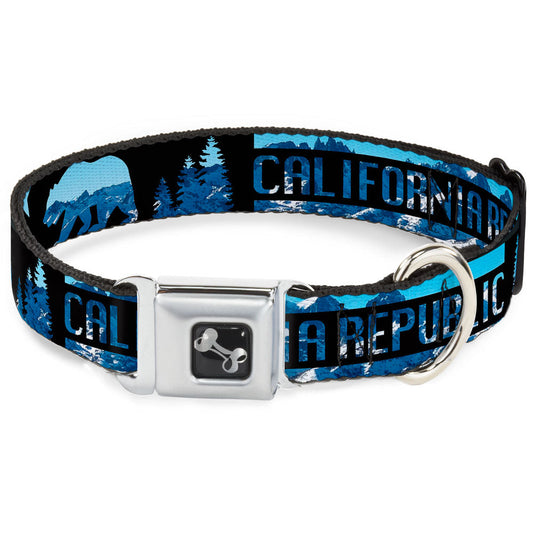 Dog Bone Seatbelt Buckle Collar - CALIFORNIA REPUBLIC/Bear/Stars Silhouette Black/Scenic Mountains