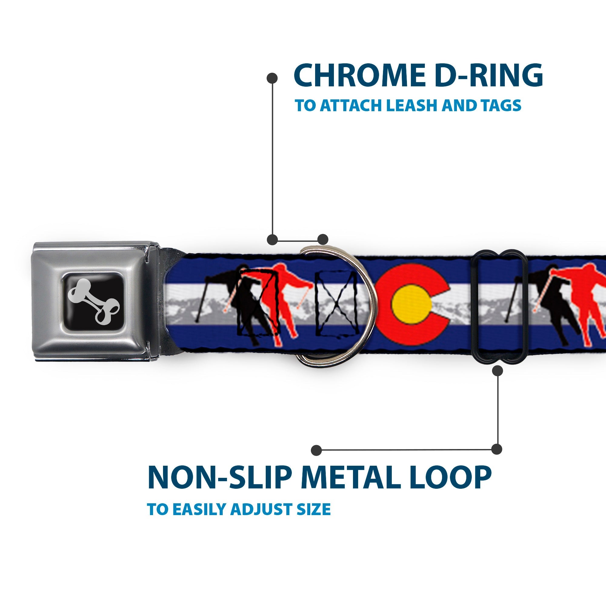 Dog Bone Seatbelt Buckle Collar - Colorado Skier1 Red/Mountains