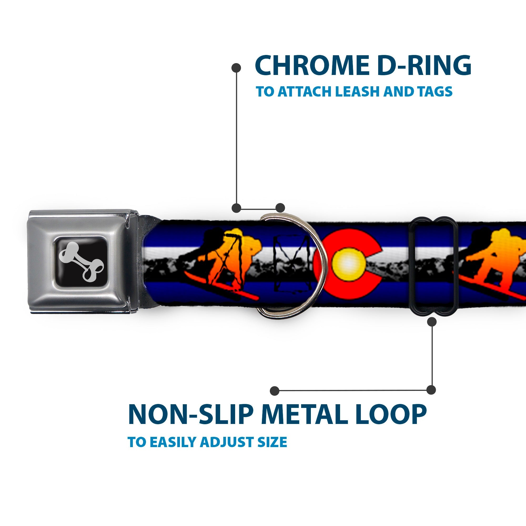 Dog Bone Seatbelt Buckle Collar - Colorado Snowboarder3 Orange/Mountians