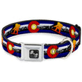 Load image into Gallery viewer, Dog Bone Seatbelt Buckle Collar - Colorado Snowboarder3 Orange/Mountians
