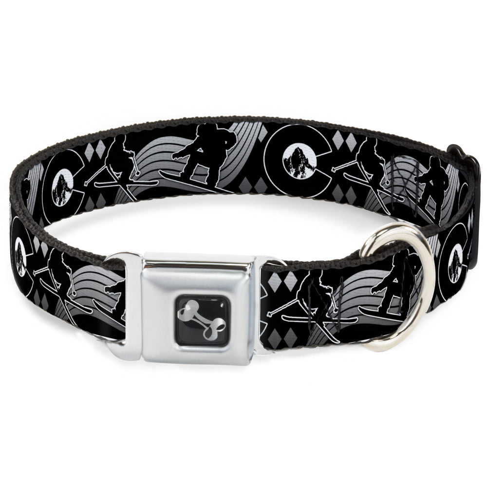 Dog Bone Seatbelt Buckle Collar - Colorado Skier/Snowboarder Black/White/Grays