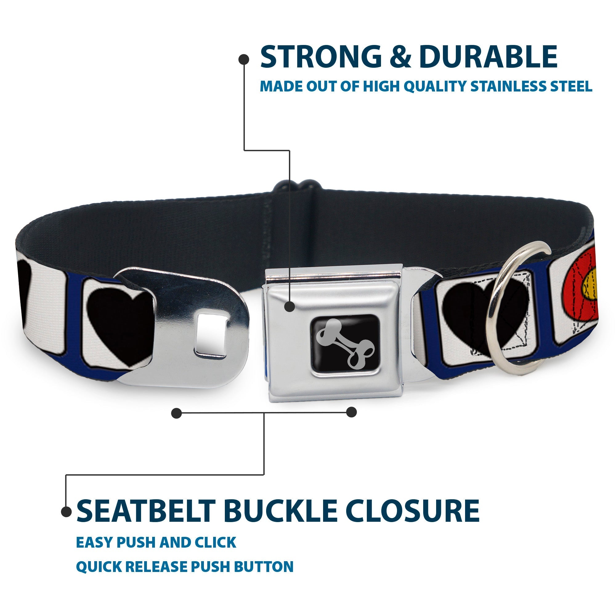 Dog Bone Seatbelt Buckle Collar - I HEART COLORADO SKIING Logos/Mountain