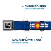 Dog Bone Seatbelt Buckle Collar - Colorado Logo/Skis Blue/White/Red/Yellow