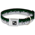 Load image into Gallery viewer, Dog Bone Seatbelt Buckle Collar - Colorado Mountains Green/Black Text/Grays
