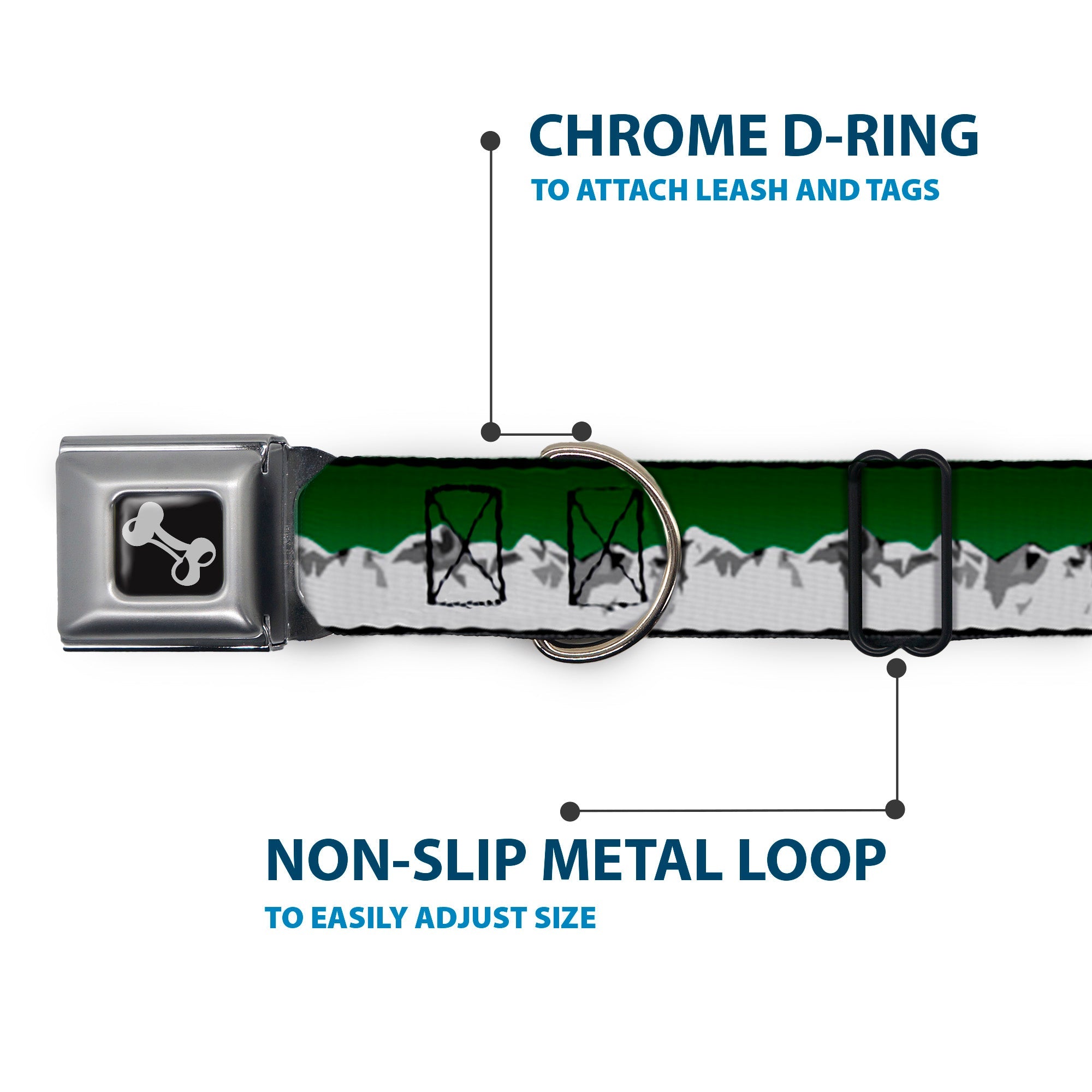 Dog Bone Seatbelt Buckle Collar - Colorado Mountains Green/Grays