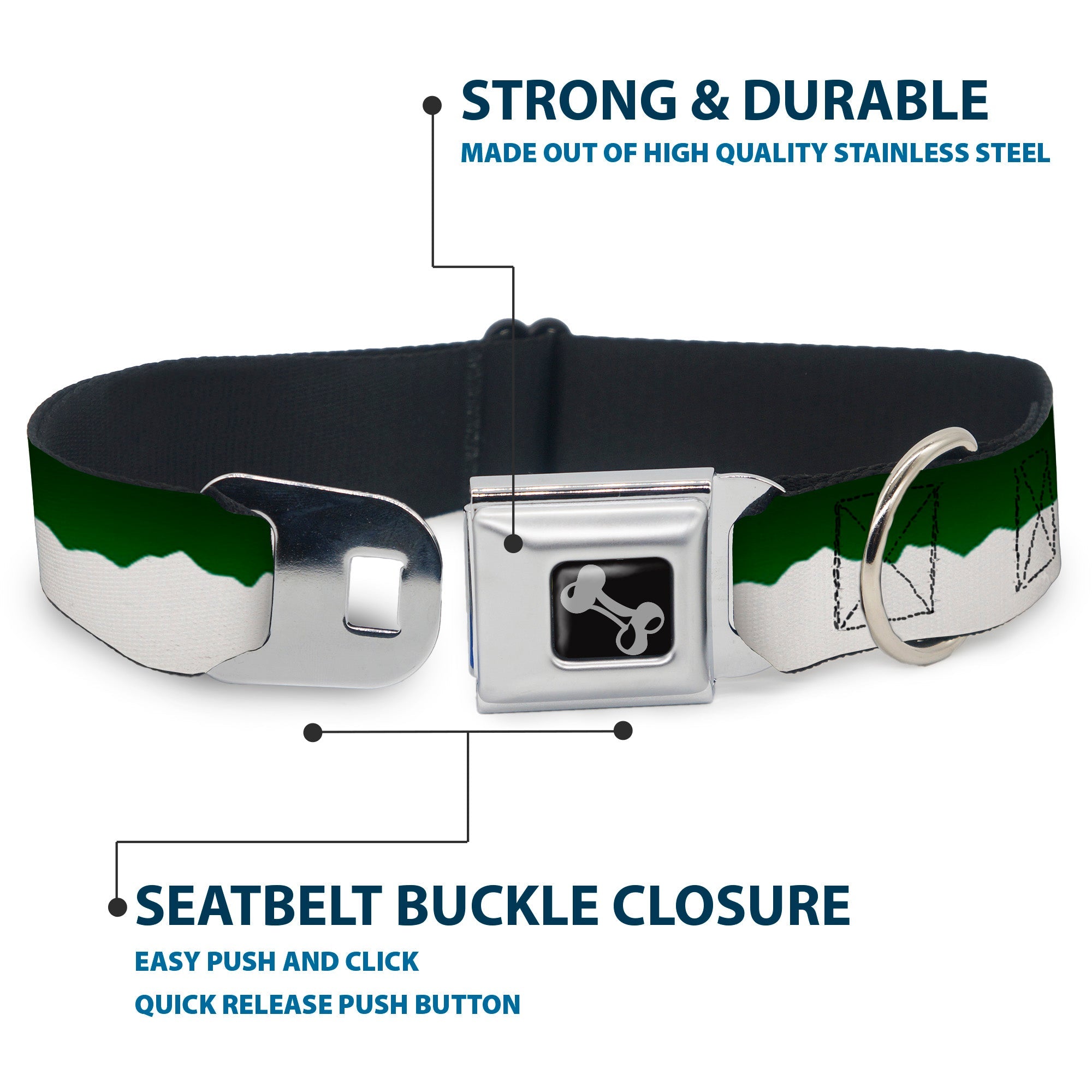 Dog Bone Seatbelt Buckle Collar - Colorado Solid Mountains Green/White