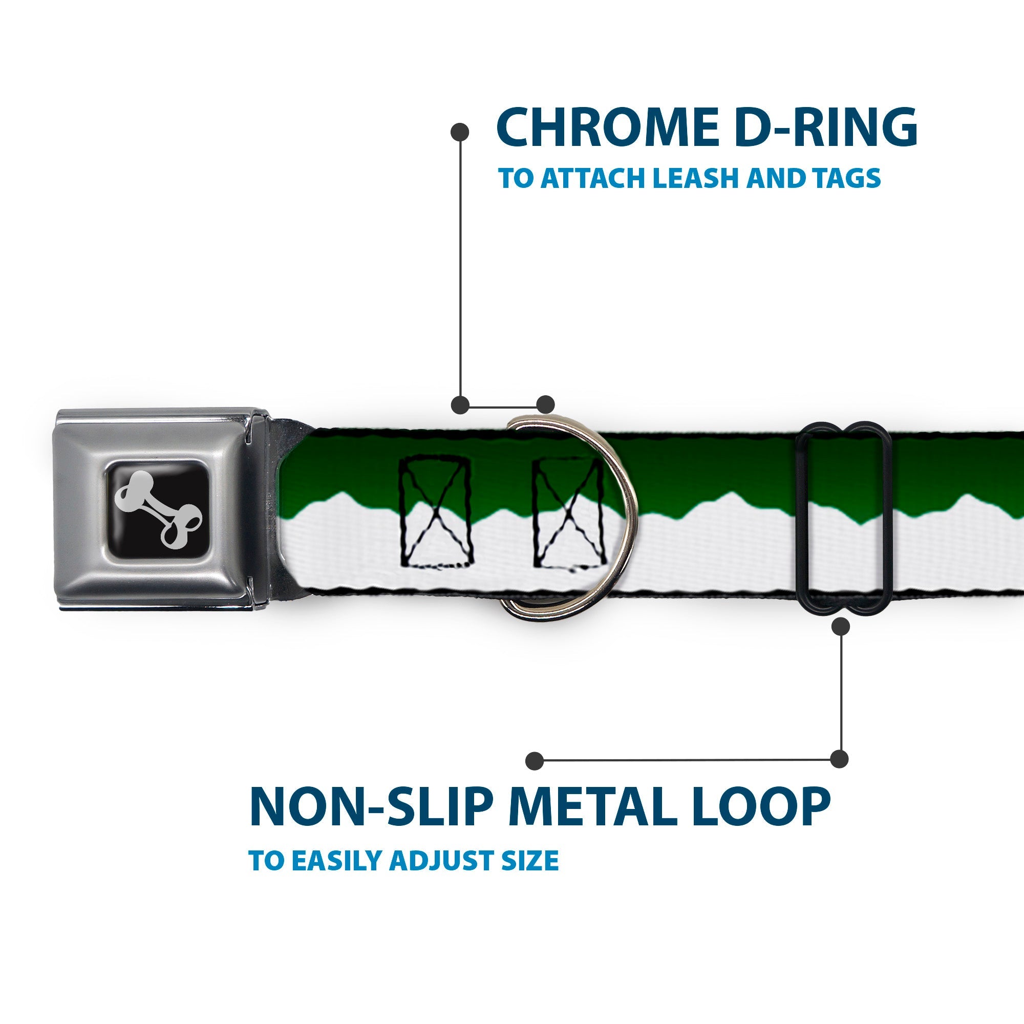 Dog Bone Seatbelt Buckle Collar - Colorado Solid Mountains Green/White