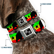 Dog Bone Seatbelt Buckle Collar - Cali Bear/Star Silhouette Rasta/Black