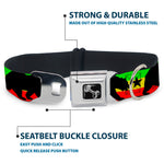 Dog Bone Seatbelt Buckle Collar - Cali Bear/Star Silhouette Rasta/Black