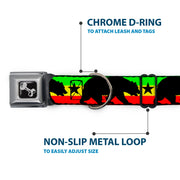 Dog Bone Seatbelt Buckle Collar - Cali Bear/Star Silhouette Rasta/Black
