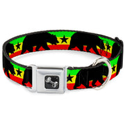 Dog Bone Seatbelt Buckle Collar - Cali Bear/Star Silhouette Rasta/Black