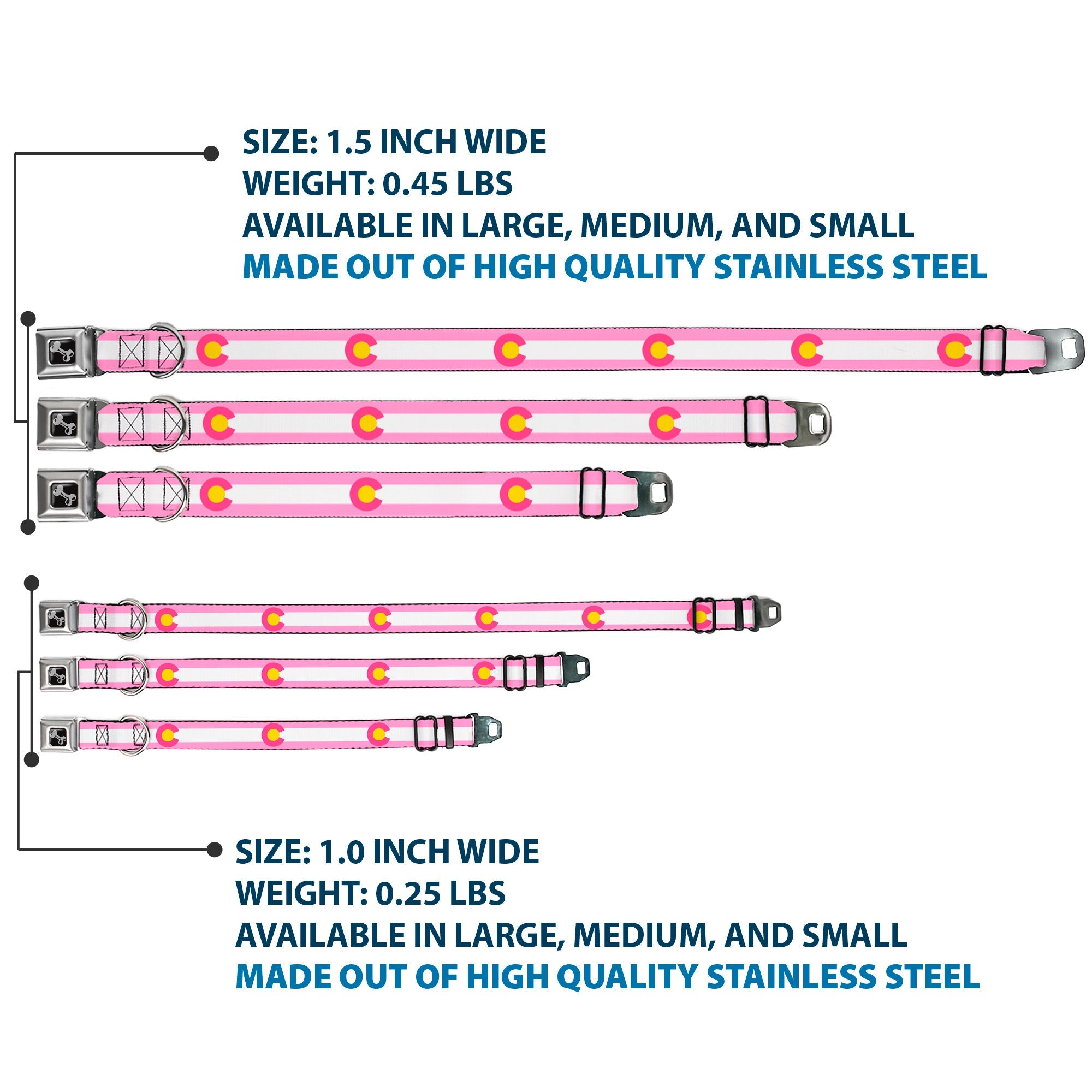 Dog Bone Seatbelt Buckle Collar - Colorado Flags5 Repeat Light Pink/White/Pink/Yellow