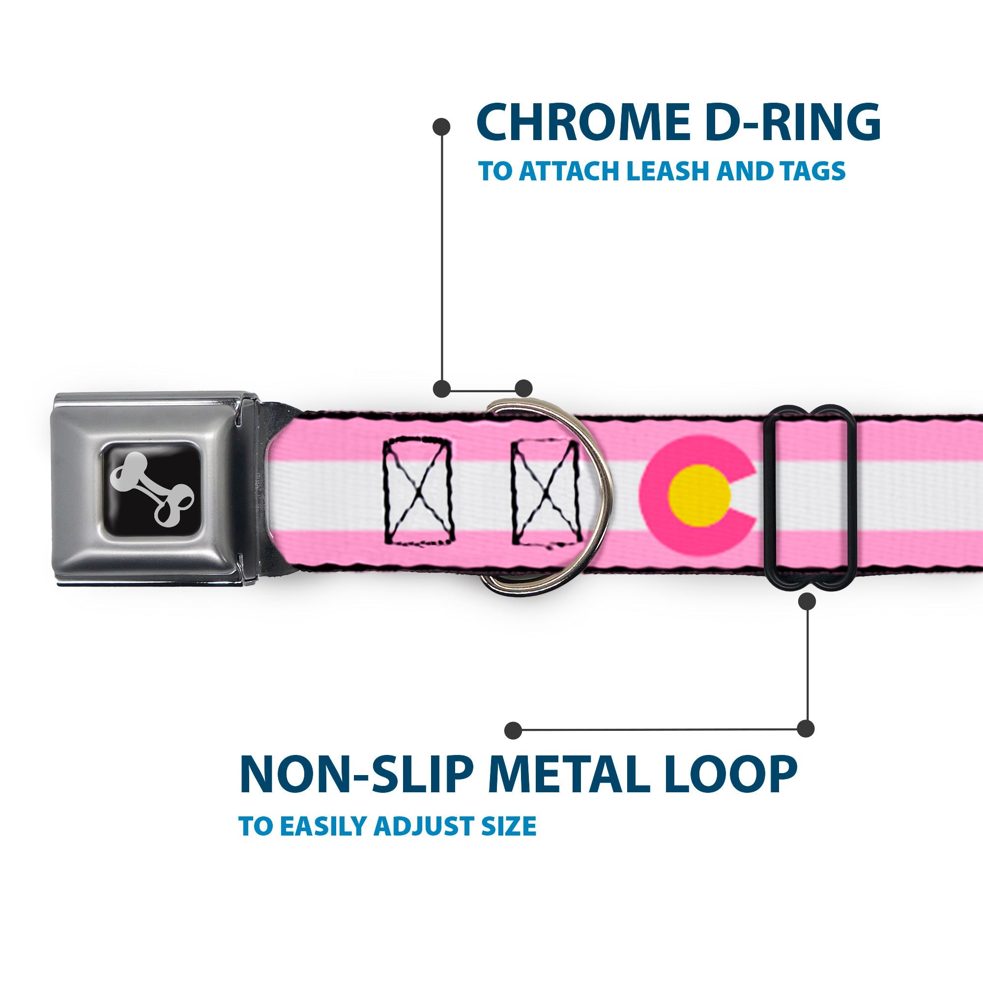 Dog Bone Seatbelt Buckle Collar - Colorado Flags5 Repeat Light Pink/White/Pink/Yellow