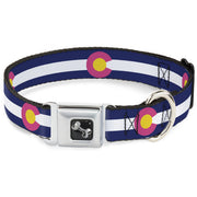 Dog Bone Seatbelt Buckle Collar - Colorado Flags6 Repeat Blue/White/Pink/Yellow