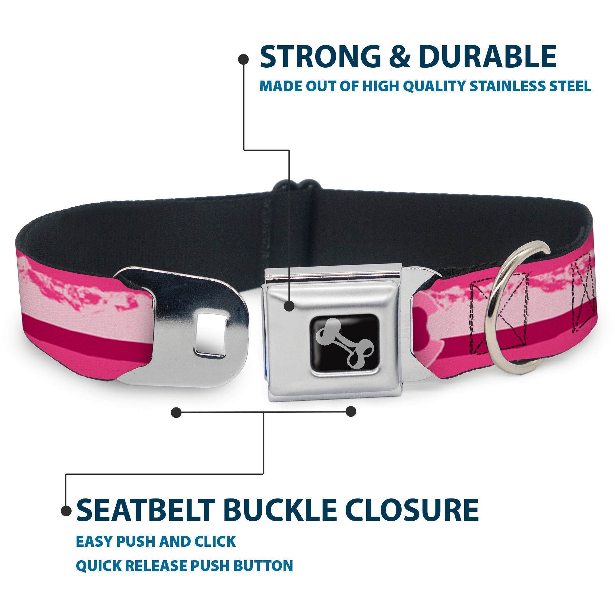 Dog Bone Seatbelt Buckle Collar - Colorado Paw/Mountains Pinks