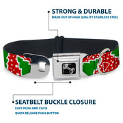 Dog Bone Seatbelt Buckle Collar - Christmas Trees/Stars Red/White/Green