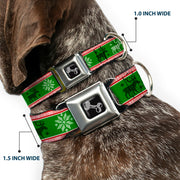Dog Bone Seatbelt Buckle Collar - Christmas Stitch Moose/Snowflakes Red/Green