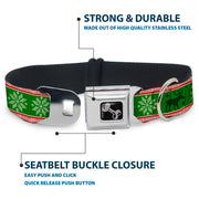 Dog Bone Seatbelt Buckle Collar - Christmas Stitch Moose/Snowflakes Red/Green