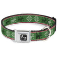 Load image into Gallery viewer, Dog Bone Seatbelt Buckle Collar - Christmas Stitch Moose/Snowflakes Red/Green
