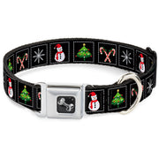 Dog Bone Seatbelt Buckle Collar - Christmas Blocks Black/White/Multi Color