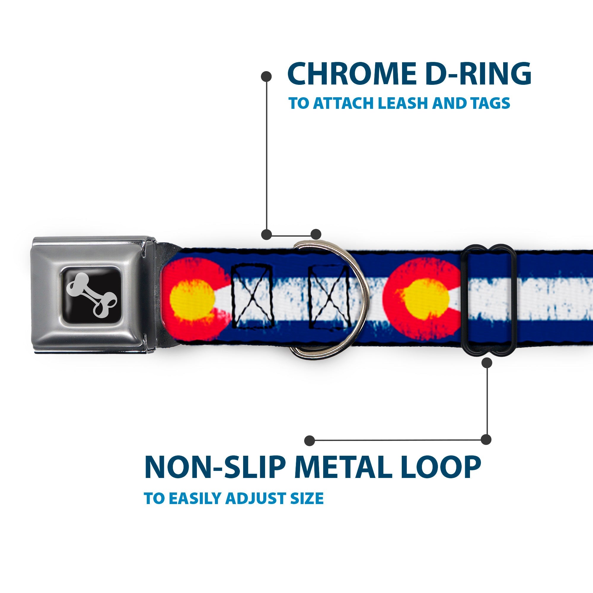Dog Bone Seatbelt Buckle Collar - Colorado Flags2 Repeat Weathered