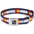 Load image into Gallery viewer, Dog Bone Seatbelt Buckle Collar - Colorado Flags2 Repeat Weathered
