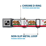 Dog Bone Seatbelt Buckle Collar - California Flag White w/Stripe