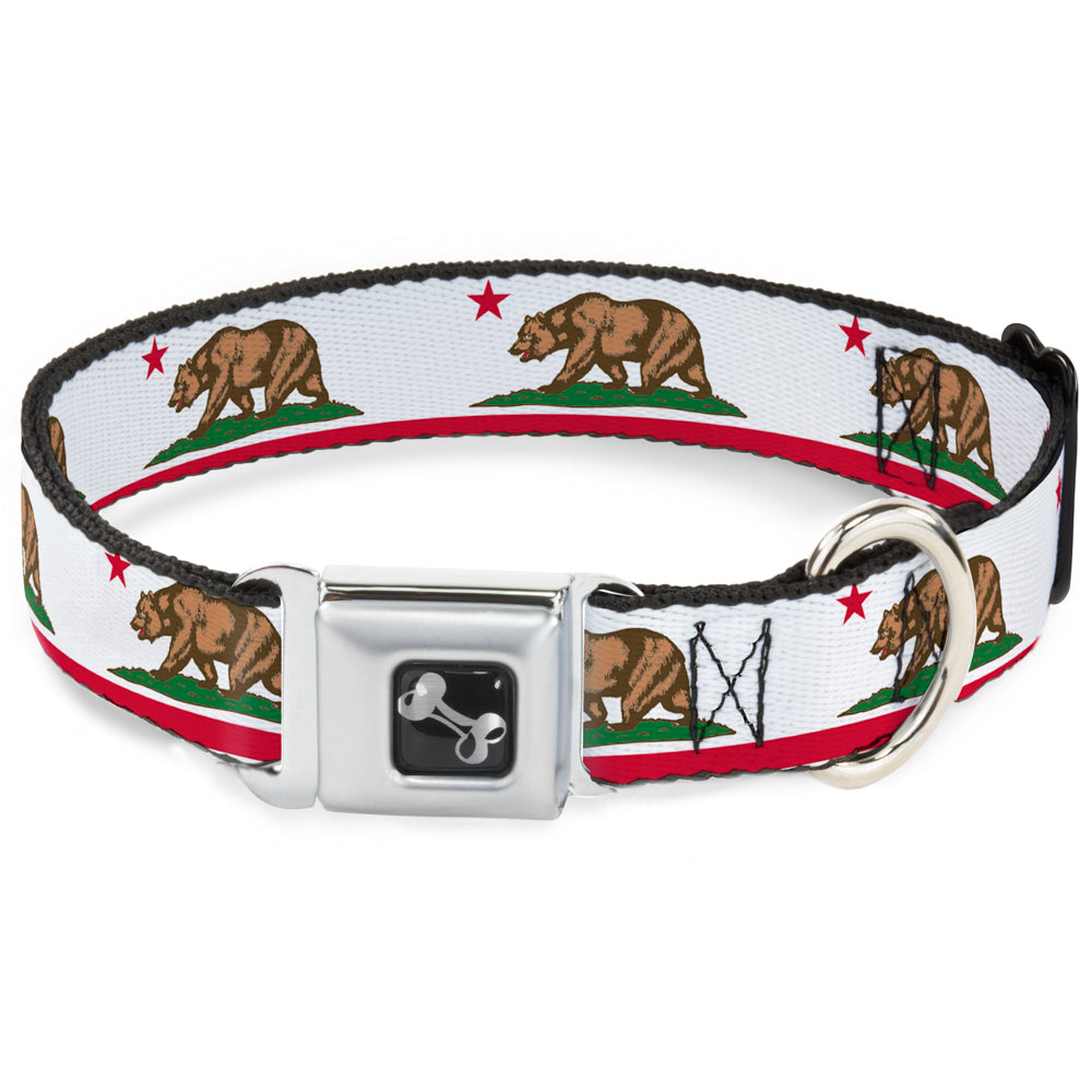 Dog Bone Seatbelt Buckle Collar - California Flag White w/Stripe