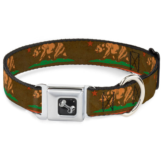 Dog Bone Seatbelt Buckle Collar - California Flag Weathered Browns