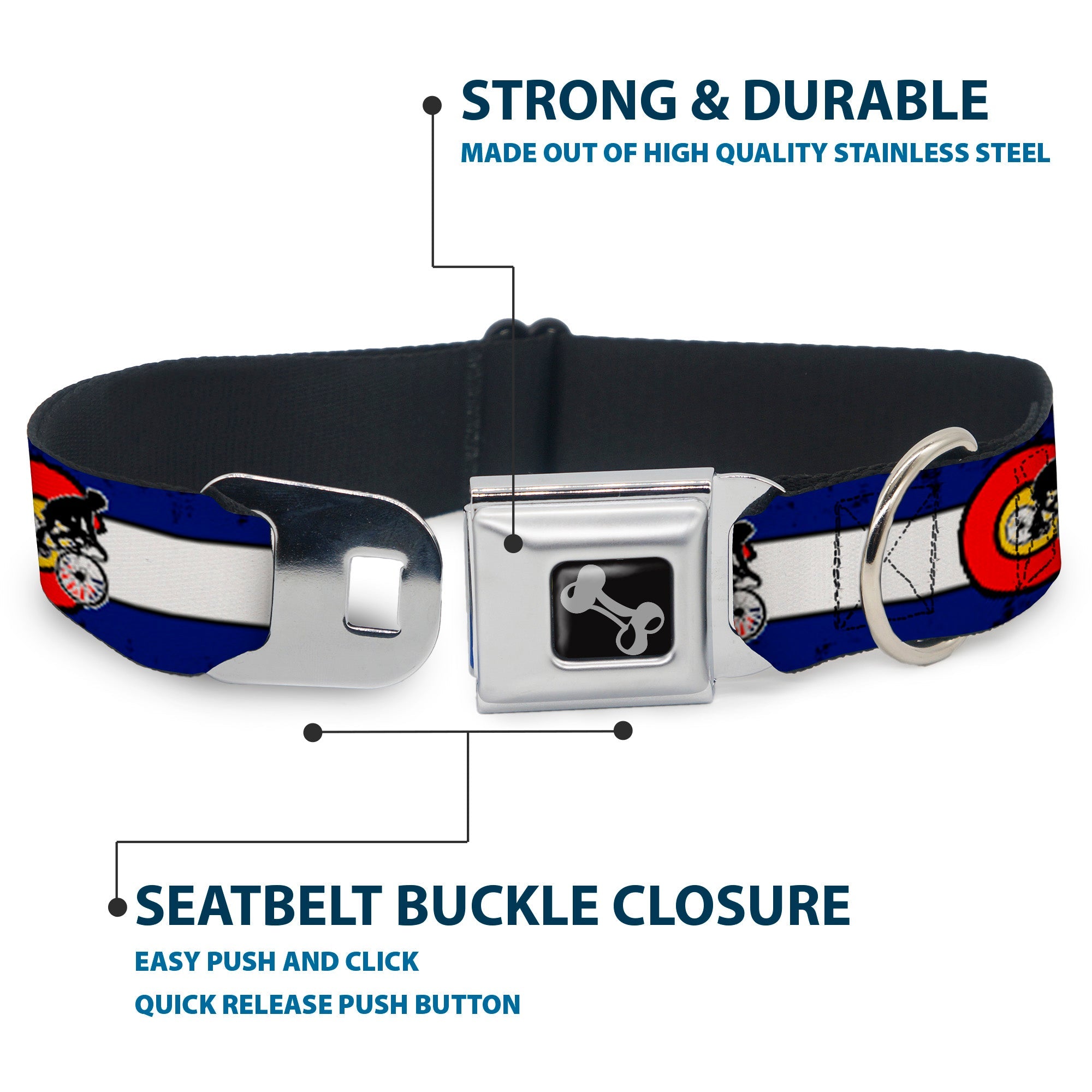 Dog Bone Seatbelt Buckle Collar - Colorado Biker Distressed