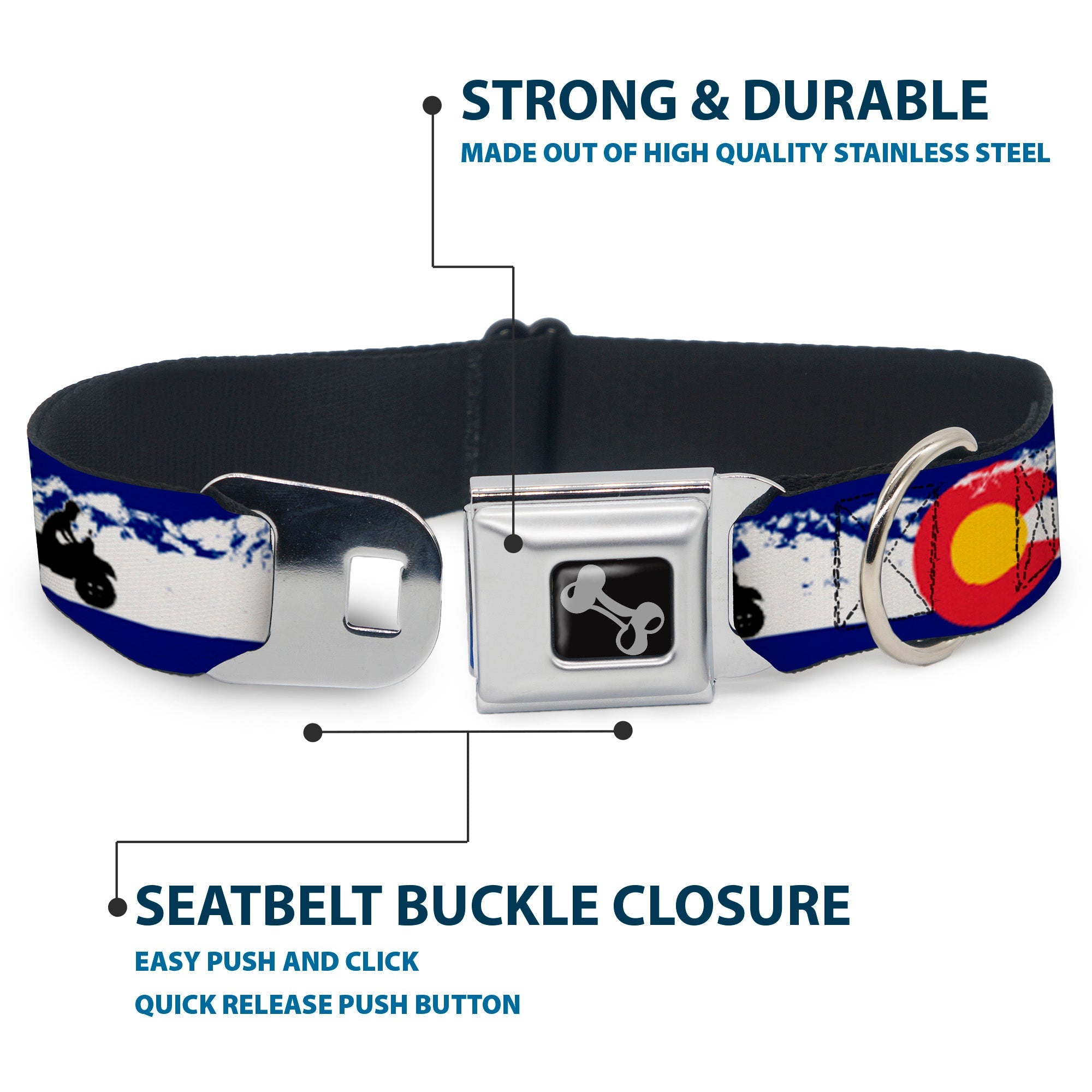 Dog Bone Seatbelt Buckle Collar - Colorado/ATV Rider/Mountains