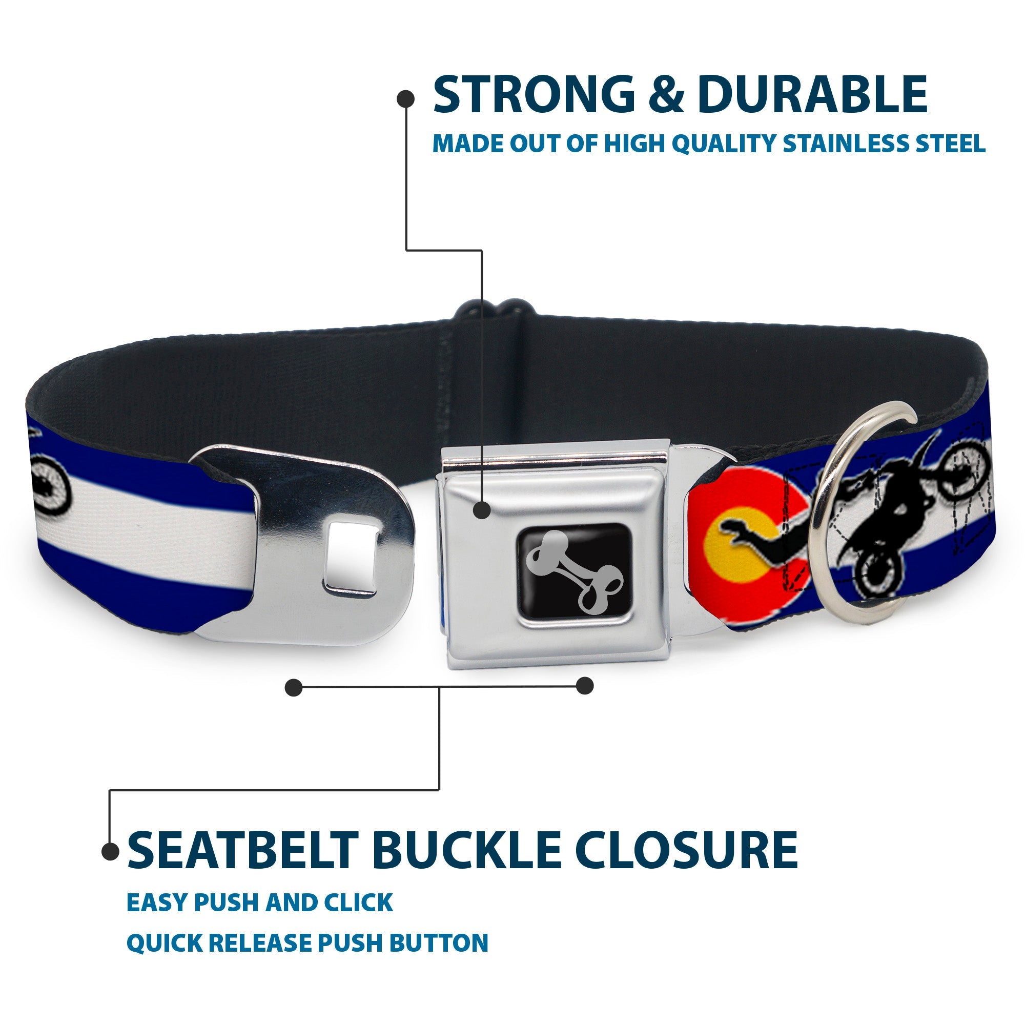 Dog Bone Seatbelt Buckle Collar - Colorado/Freestyle Motocross Superman