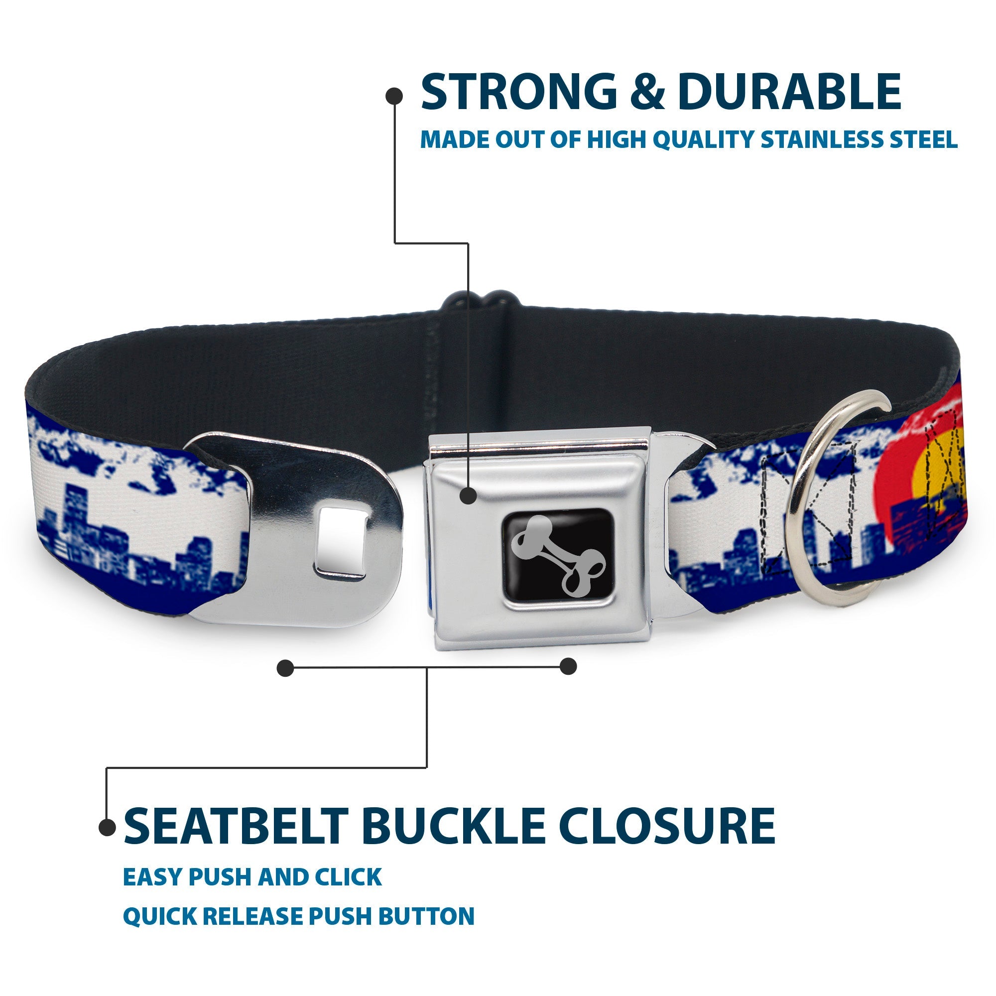 Dog Bone Seatbelt Buckle Collar - Colorado Skyline/Mountains