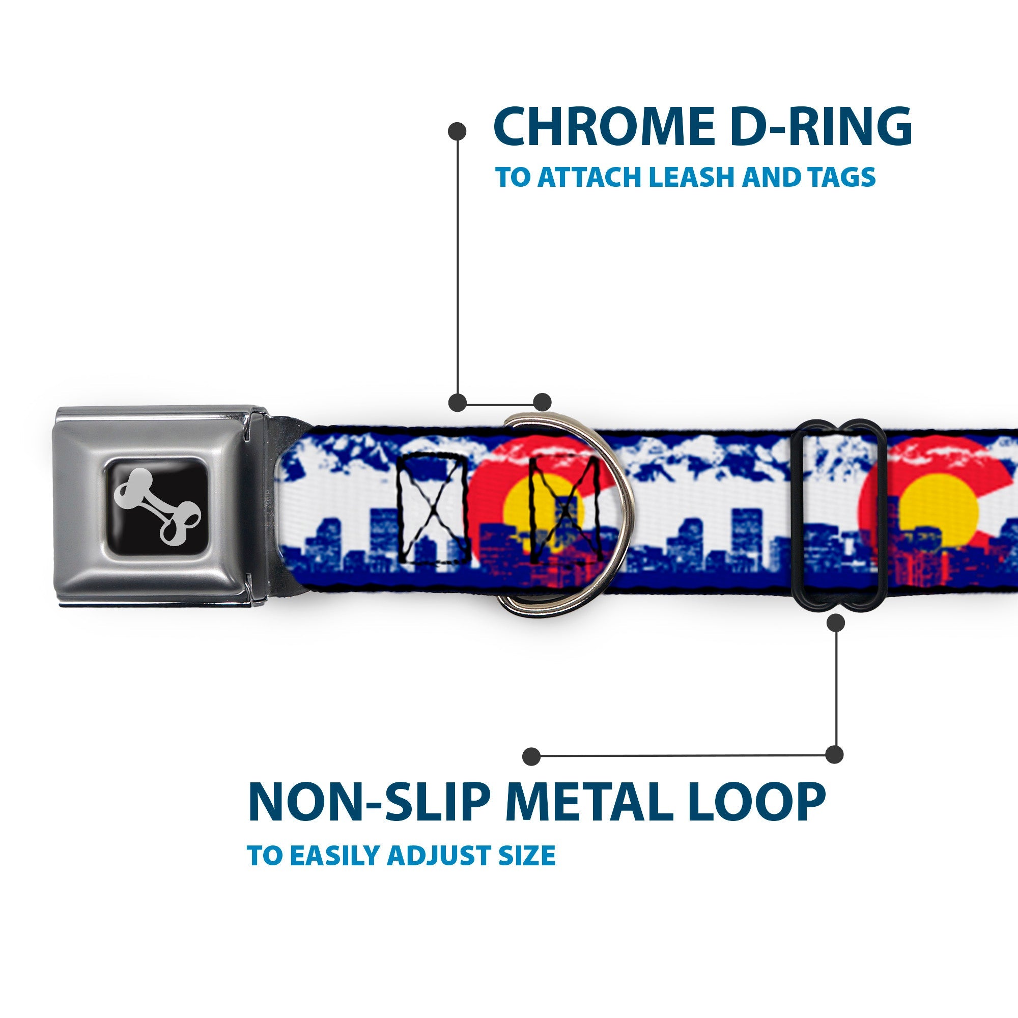Dog Bone Seatbelt Buckle Collar - Colorado Skyline/Mountains