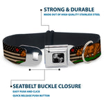Dog Bone Seatbelt Buckle Collar - Cali Bear/Star/US Flag Stretch Black/White/Red