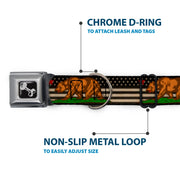 Dog Bone Seatbelt Buckle Collar - Cali Bear/Star/US Flag Stretch Black/White/Red