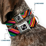 Dog Bone Seatbelt Buckle Collar - Chevron Freehand CLOSE-UP Multi Color