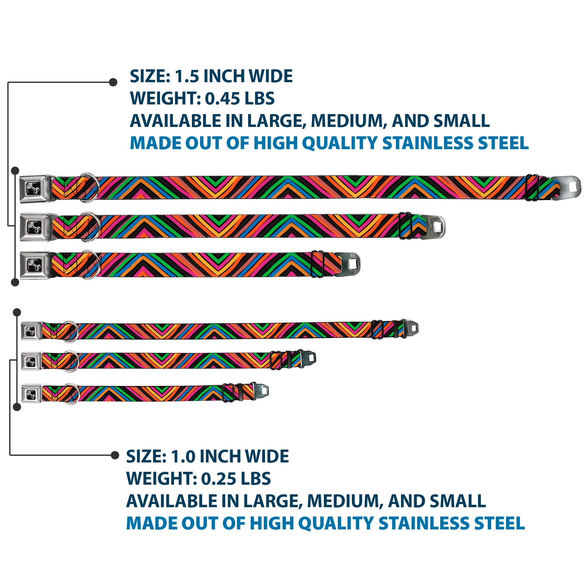Dog Bone Seatbelt Buckle Collar - Chevron Freehand CLOSE-UP Multi Color