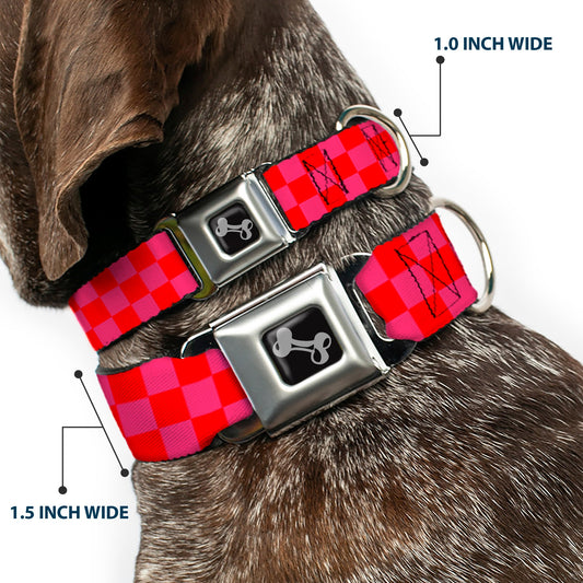 Dog Bone Seatbelt Buckle Collar - Checker Fluoresecent Orange/Pink