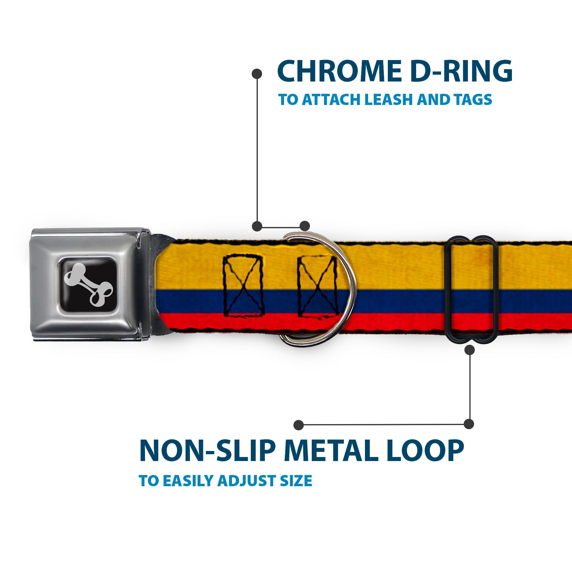 Dog Bone Seatbelt Buckle Collar - Colombia Flag Distressed