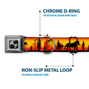 Dog Bone Seatbelt Buckle Collar - Cowboy Silhouette/Western Landscape Reds/Black