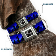 Dog Bone Seatbelt Buckle Collar - Cowboy/Coyote Silhouettes/Western Landscape Blues/Black