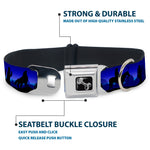Dog Bone Seatbelt Buckle Collar - Cowboy/Coyote Silhouettes/Western Landscape Blues/Black