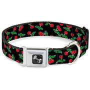 Dog Bone Seatbelt Buckle Collar - Cherries Scattered Black